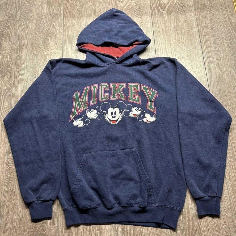 Vintage Disney Designs Mickey Mouse Medium Hoodie Navy Blue Made USA 90s Men